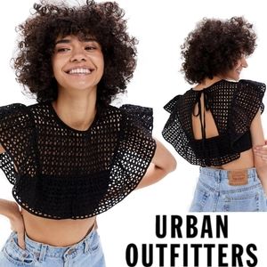 Urban Outfitters Eva Ruffle Eyelet Tie Back Crop Top Black Large UO Cutout